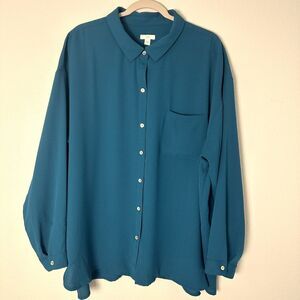 j.jill Women's Blouse Size 3X Teal Green Long Sleeves Tunic Shirt